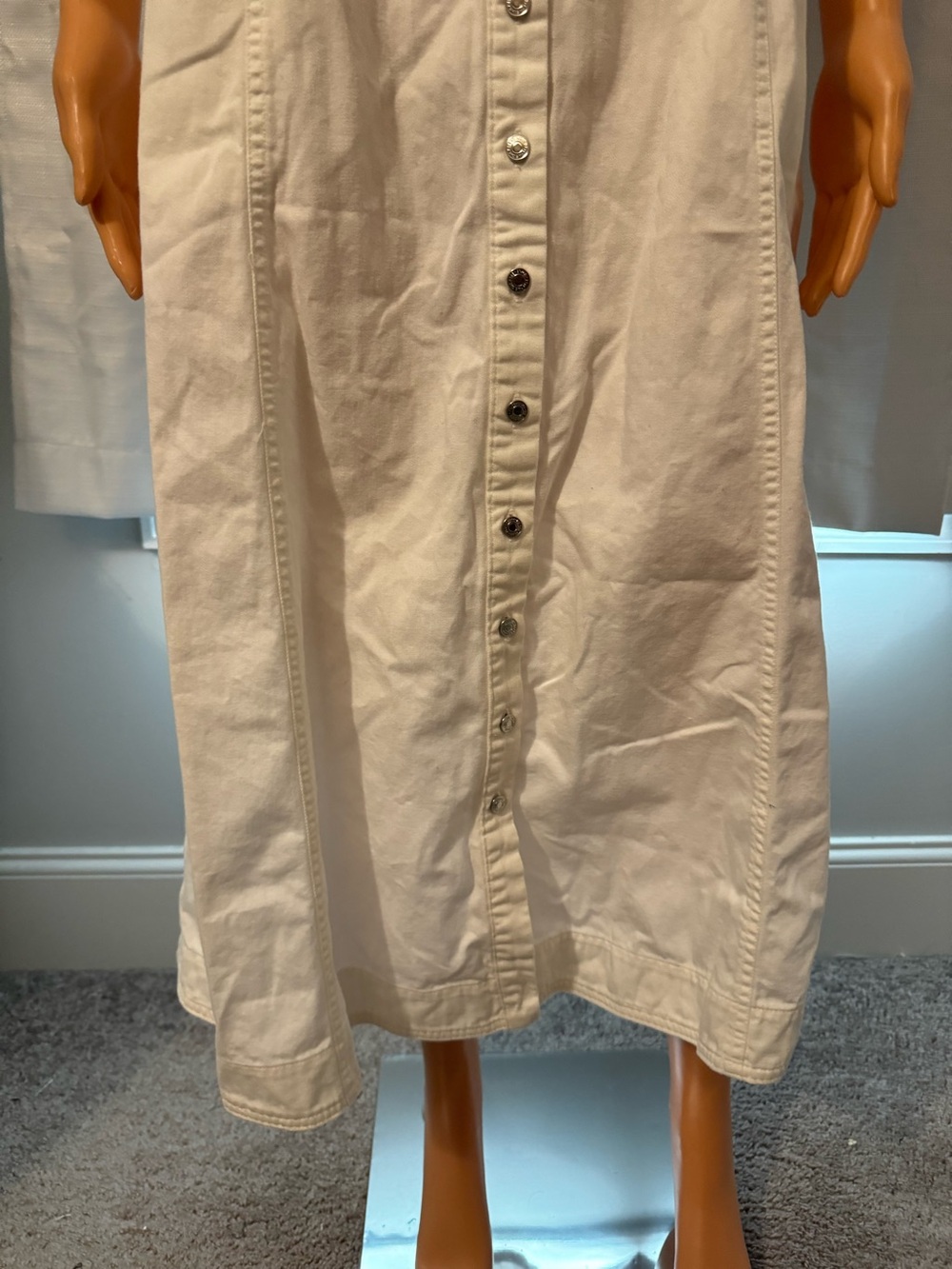 Cool Free People size L white denim button up smocked sleeveless midi dress - Picture 2 of 6